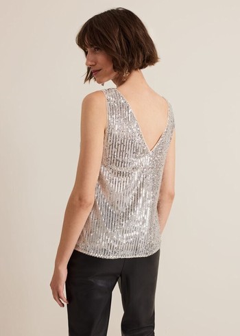 Phase Eight Lumi Sequin Vest T Shirts Silver USA | 4027153-OR